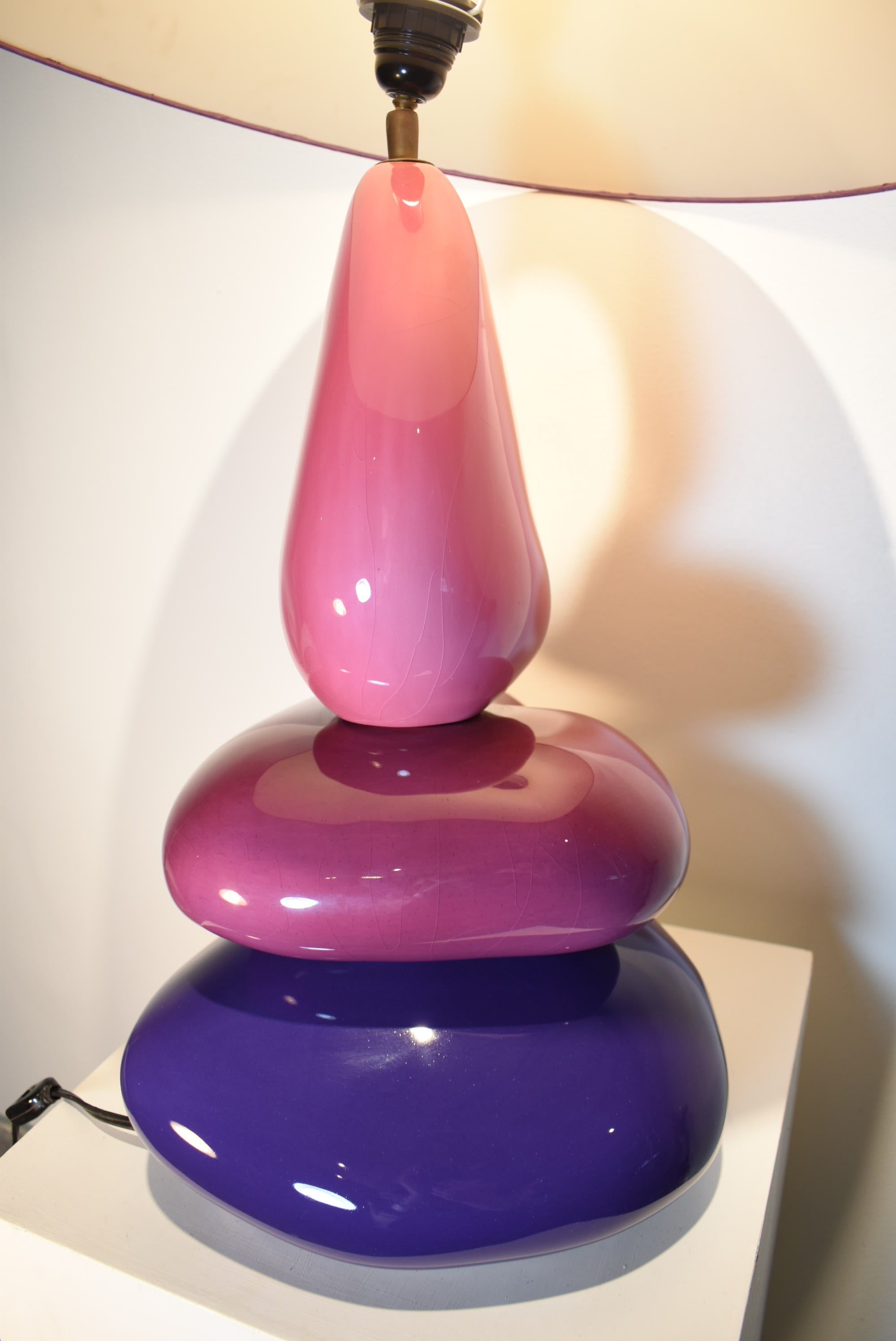 Vintage François Chatain Purple Stacked Stones Table Lamp